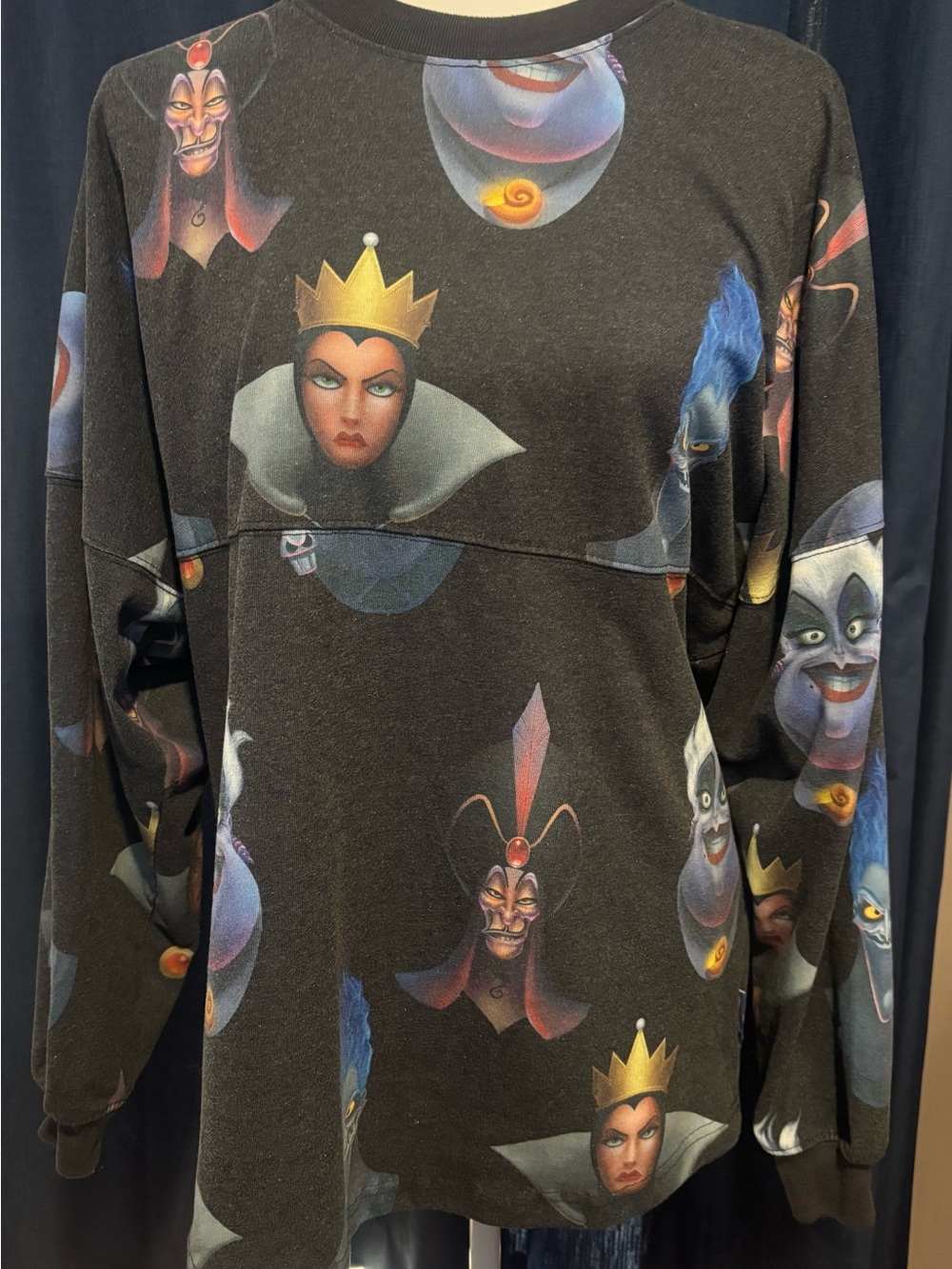 Disney Black Graphic Crewneck with Colorful Villain Motifs